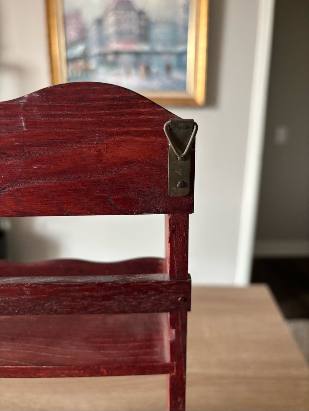 Vintage Handmade Red Solid Wood Spice Rack Shelf with Drawers - Picture 5 of 7
